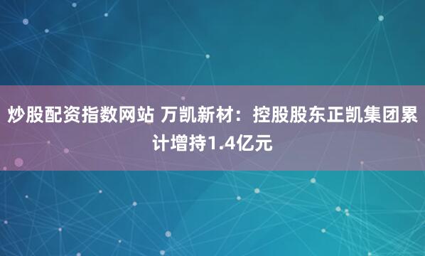 炒股配资指数网站 万凯新材：控股股东正凯集团累计增持1.4亿元